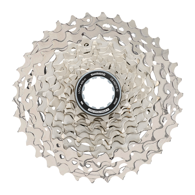 Shimano bike cassette gear with multiple cogs and a central lockring