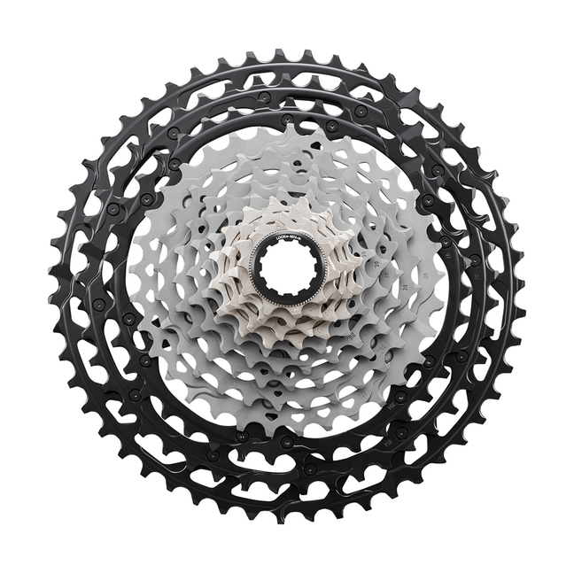 Black and silver bicycle cassette gear set isolated on a white background