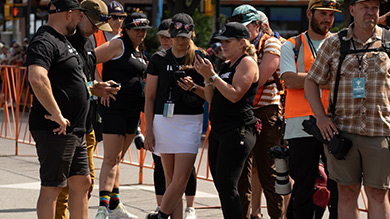 Unbound Gravel event orginizers standing around the finishline 